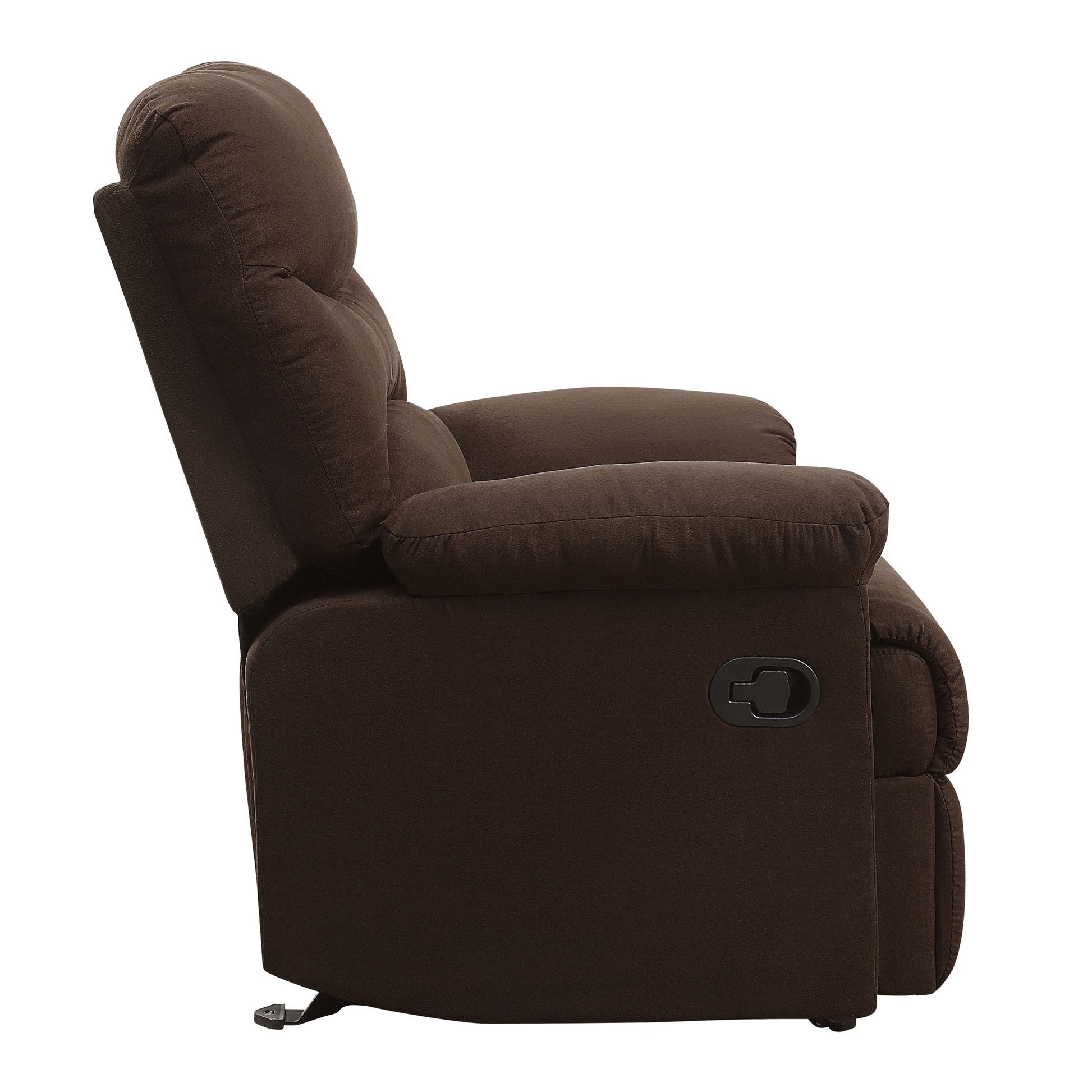 Chocolate Pillow Top Arms Recliner With Tufted Back Chocolate Microfiber Manual Handle Wood Primary Living Space Pillow Back Handle Eucalyptus Pillow Top Arms Microfiber