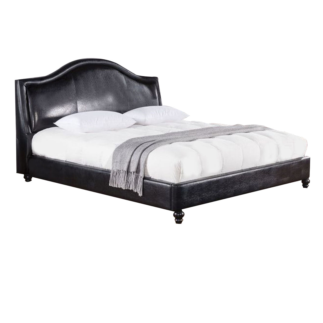 Wooden California King Size Bed Withpadded Headboard And Footboard, Black King Black Faux Leather