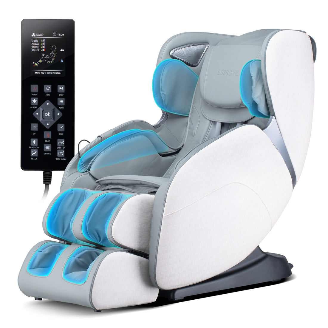 Bosscare 3D Shiatsu Recline Massage Zero Gravity Full Body Chair With Waist Heating White White Gray Leather Leather