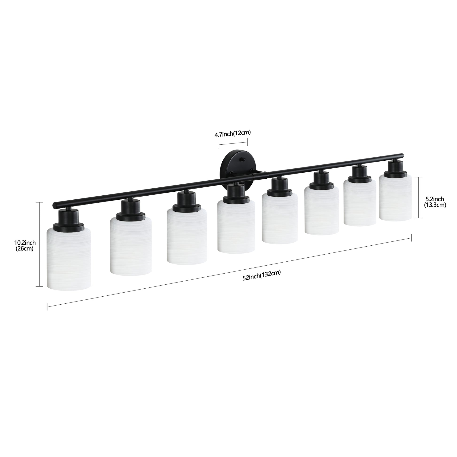 Modern 8 Light Vanity Bathroom Mirror Light, Frosted White Glass With Black Iron Frame, Contemporary Wall Sconce For Bedroom, Bathroom, And Dressing Room Bulb Not Included Black,White Glass,Iron