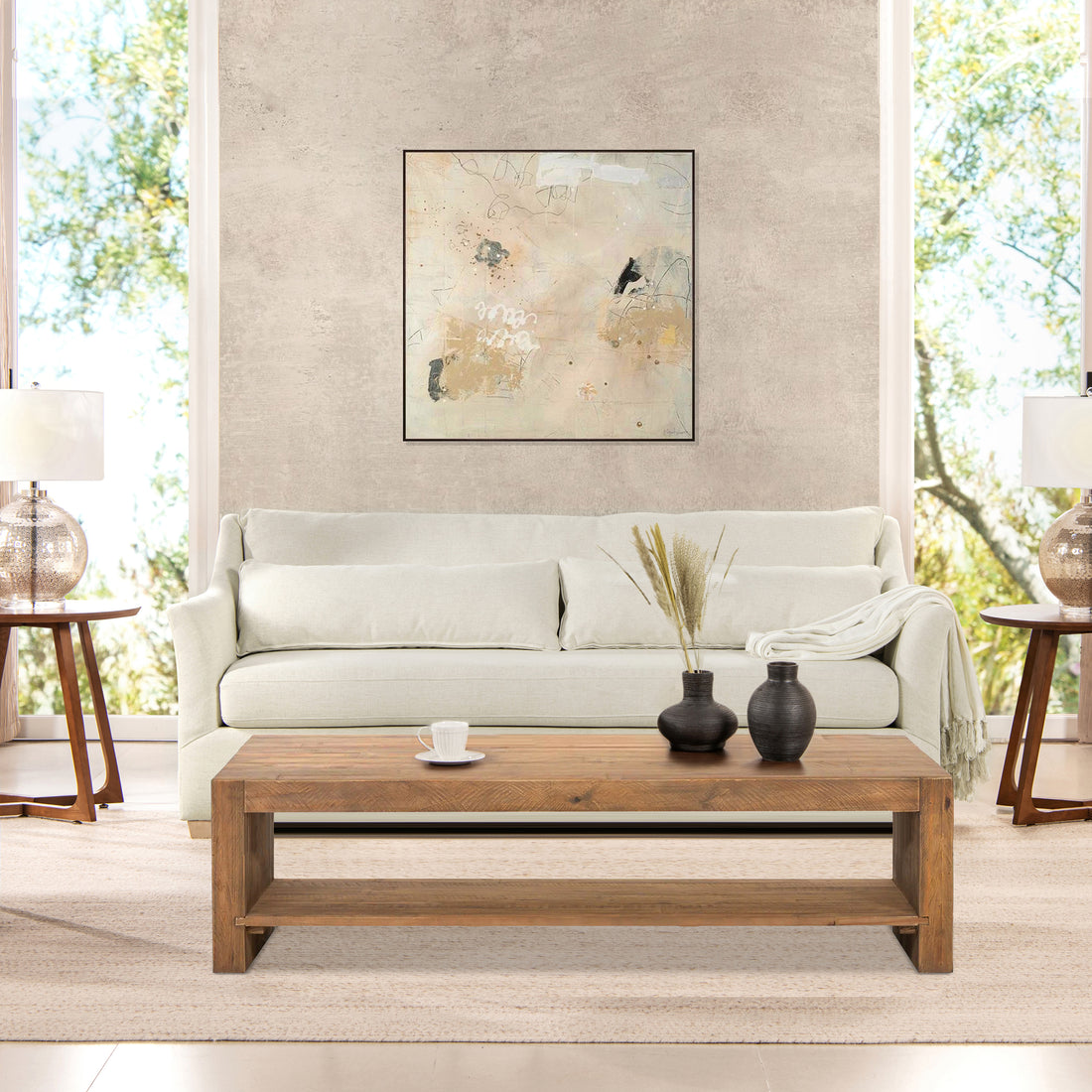 Ada 83" Flared Arm Contemporary Sofa With Lumbar Pillows, Flax White Linen White Foam Linen 3 Seat