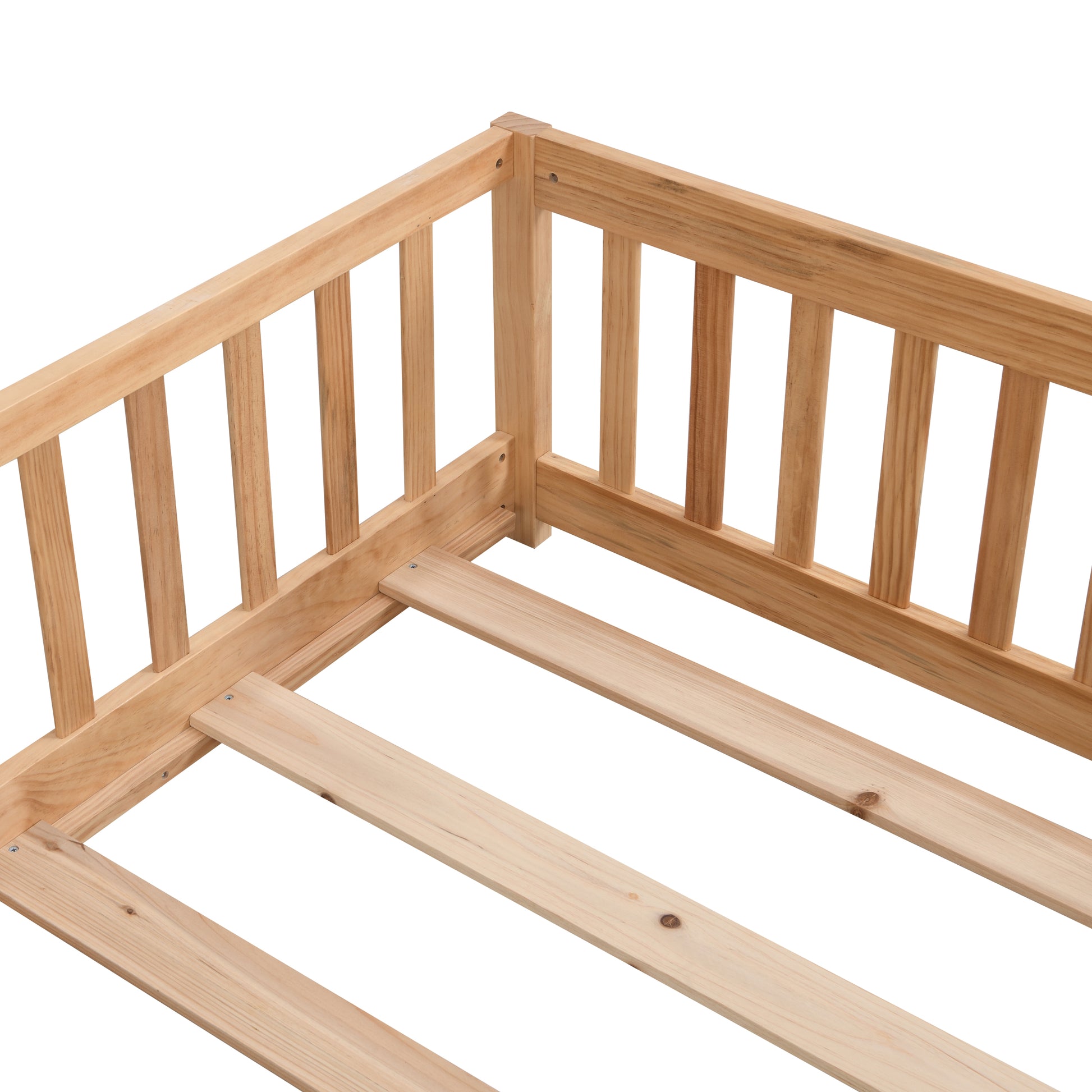 Queen Size Floor Bed With Door, Solid Wood Platform Bed Frame With Fencesuitable For Childrenpine Woodnatural Queen Natural Wood
