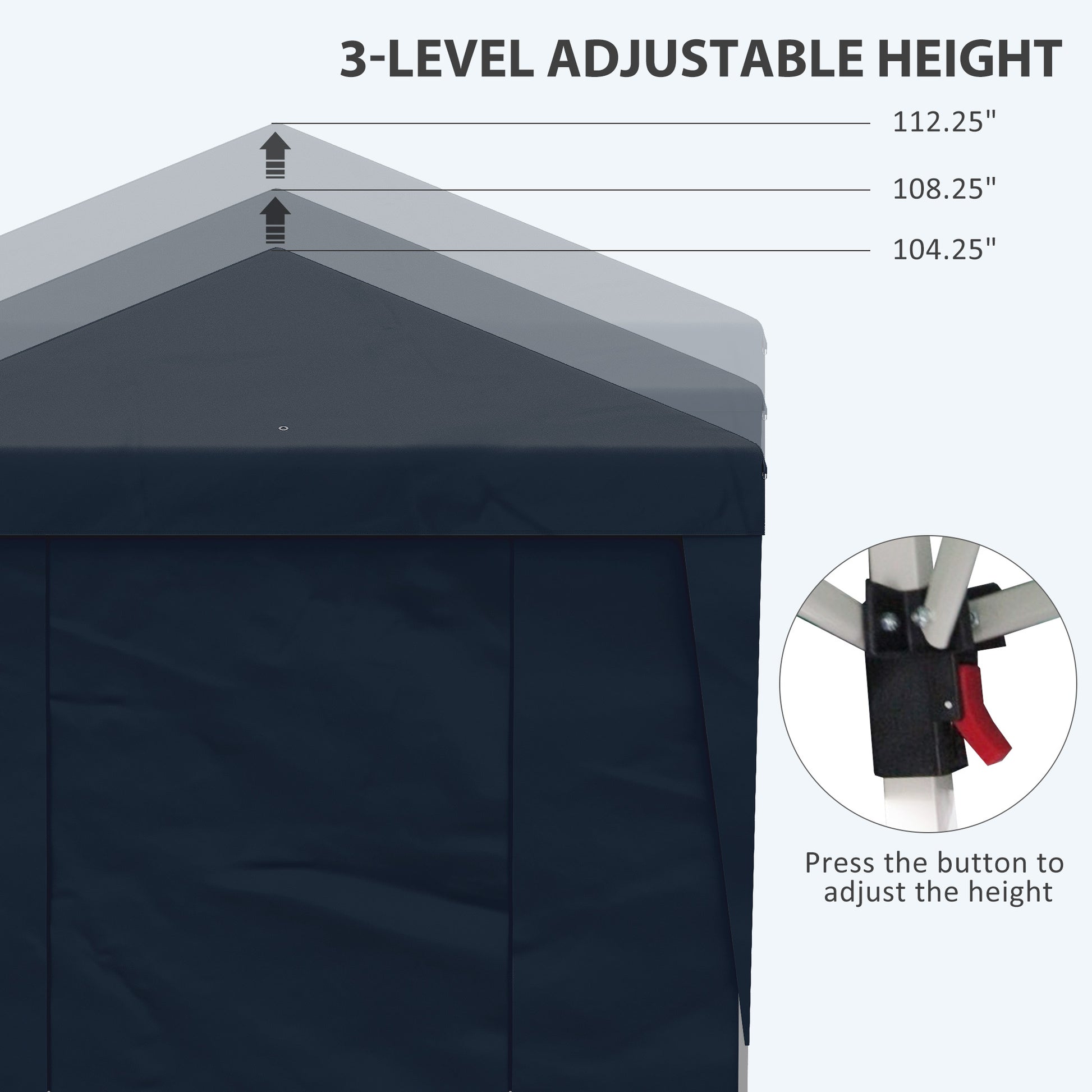 Outsunny 10' X 19.5' Pop Up Canopy Tent With Sidewalls, Height Adjustable Large Party Tent Event Shelter With Leg Weight Bags, Double Doors And Wheeled Carry Bag For Garden, Patio, Dark Blue Blue Steel