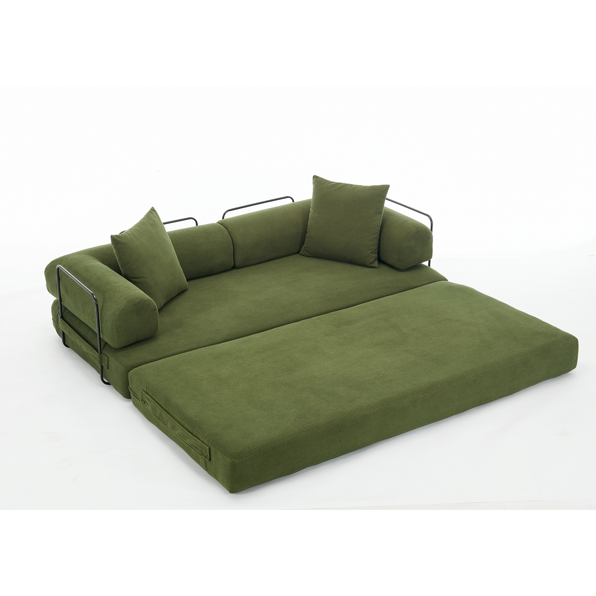 Arrived 78.5" Folding Convertible Out Sleeper Sofa Bed,4 In 1 Diy Combination Convertible Sofa, 3 Seat, Folding Sleeper Sofa, King Sizebedroom,Apartment,Corduroy,Green Green Polyester Primary Living