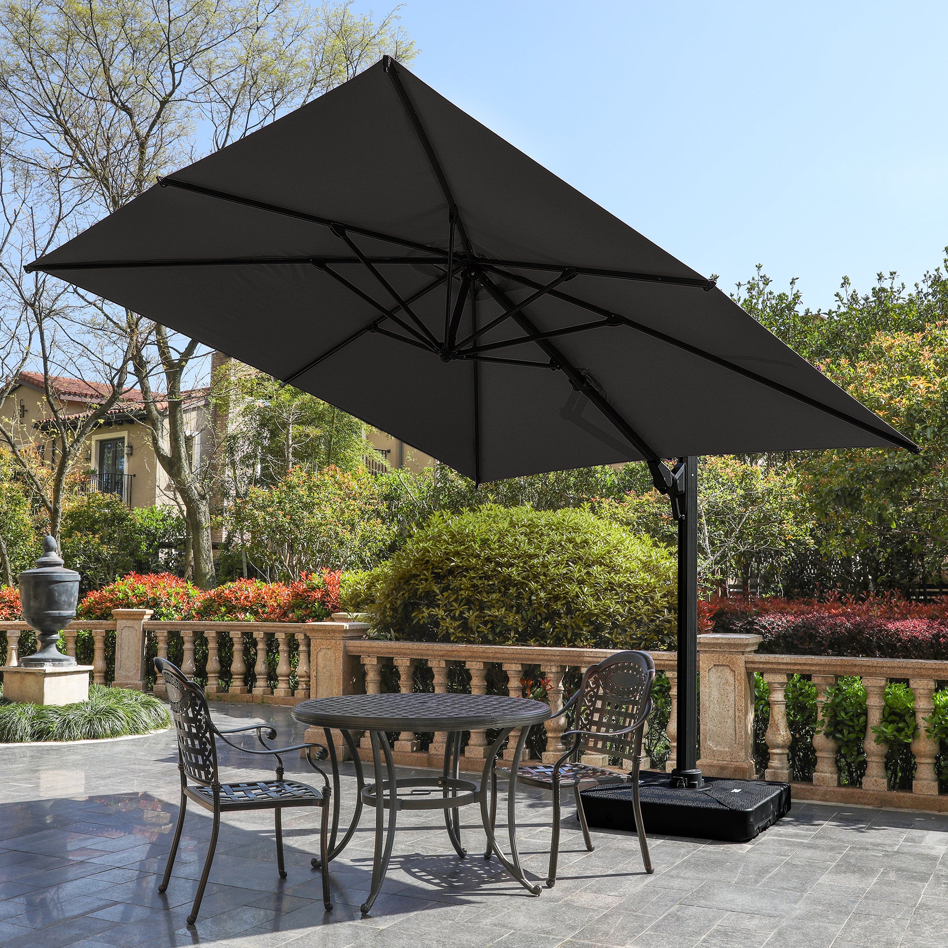 10 Ft Cantilever Patio Umbrella With 360 Rotation & Tilt Adjustment, Square Outdoor Offset Umbrella With Aluminum Pole Grey Grey Fabric