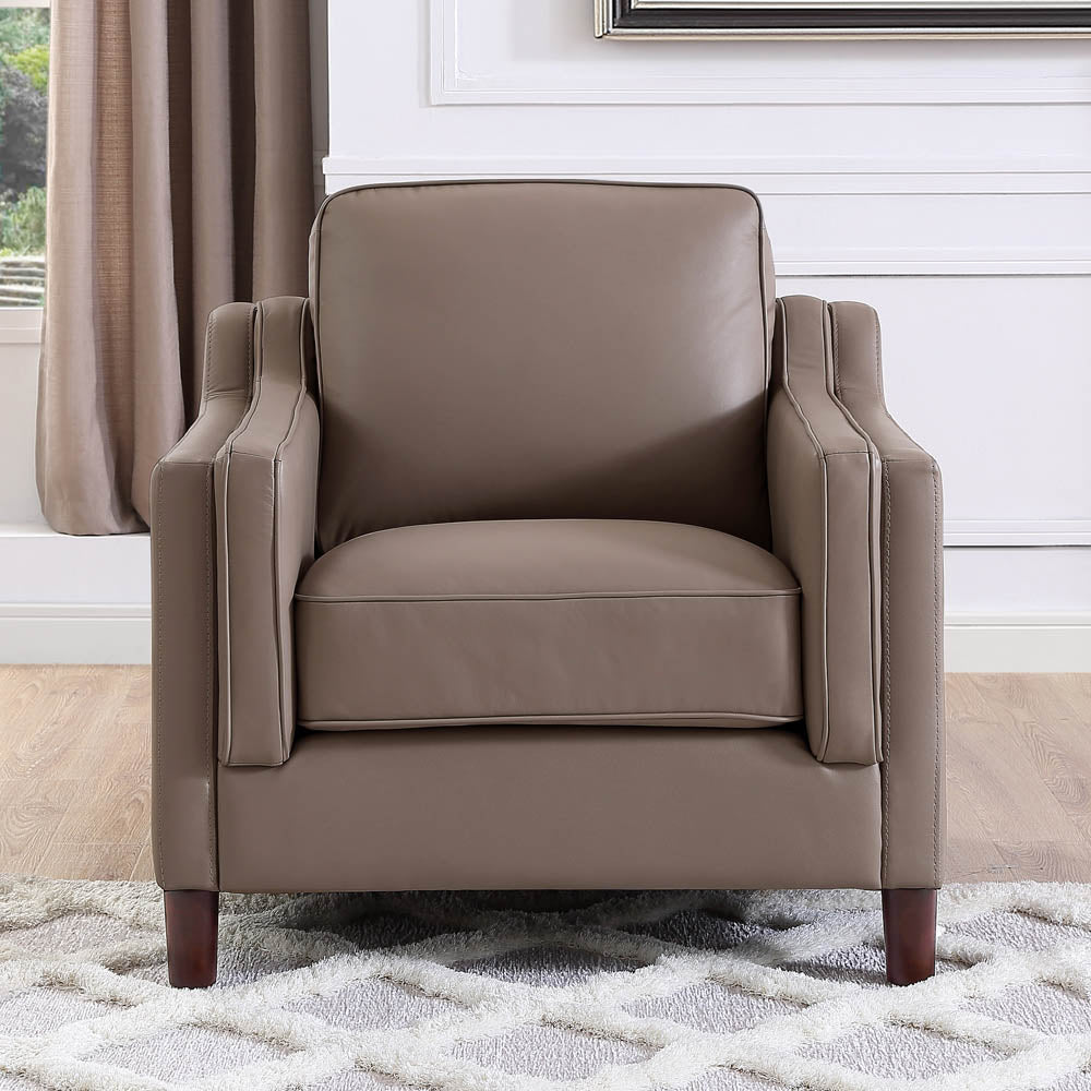 Bella Top Grain Leather Chair Brown Primary Living Space Mid Century Modern Eucalyptus Down Filling Leather