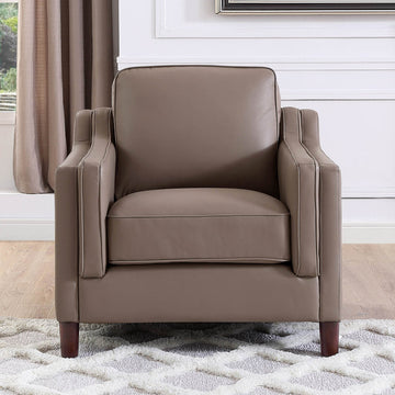 Bella Top Grain Leather Chair Brown Primary Living Space Mid Century Modern Eucalyptus Down Filling Leather