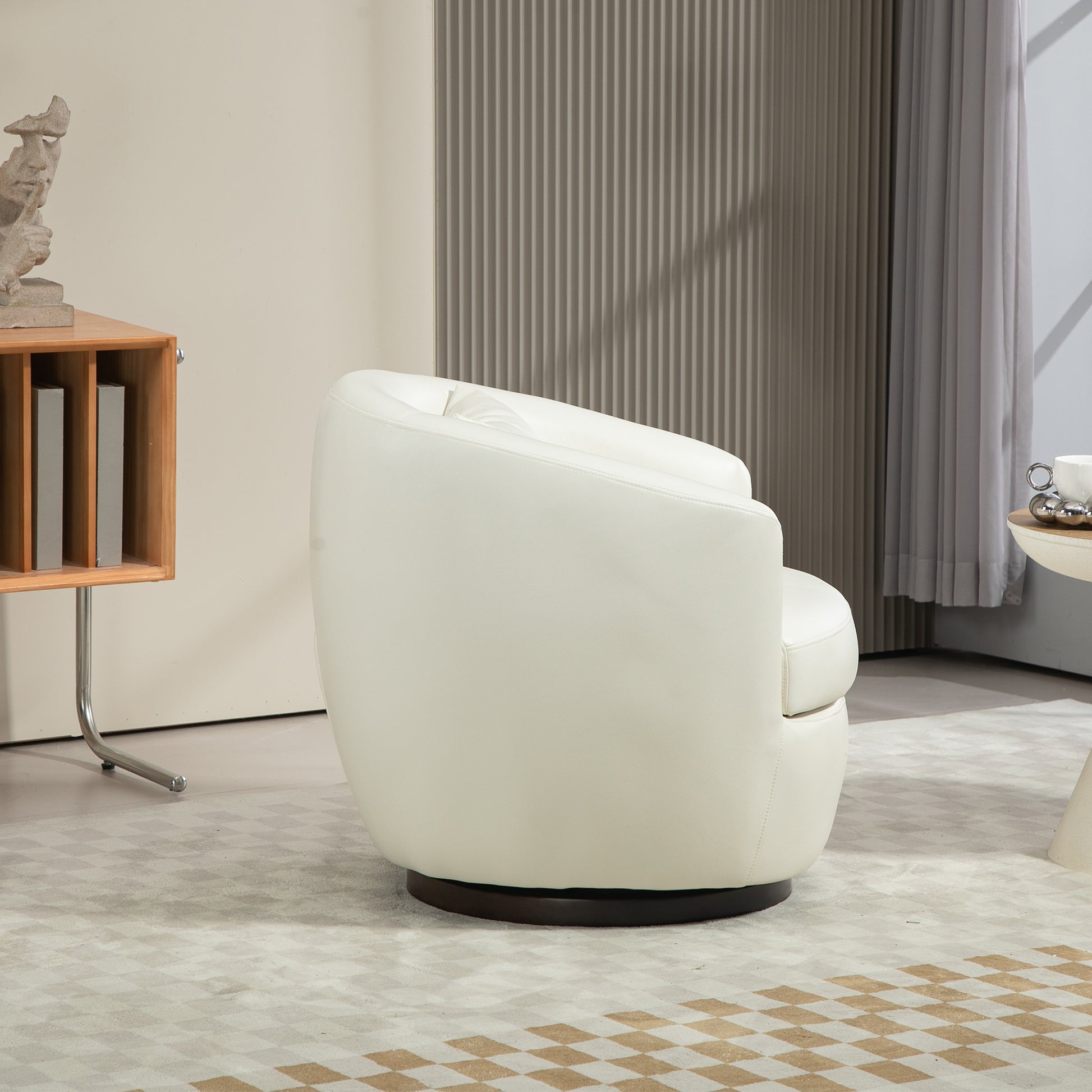 Upholstered Swivel Barrel Armchair With Storage Modern Living Room Side Chair For Bedroom Office Reading Spaces Pu Light Beige Light Beige Foam Upholstered