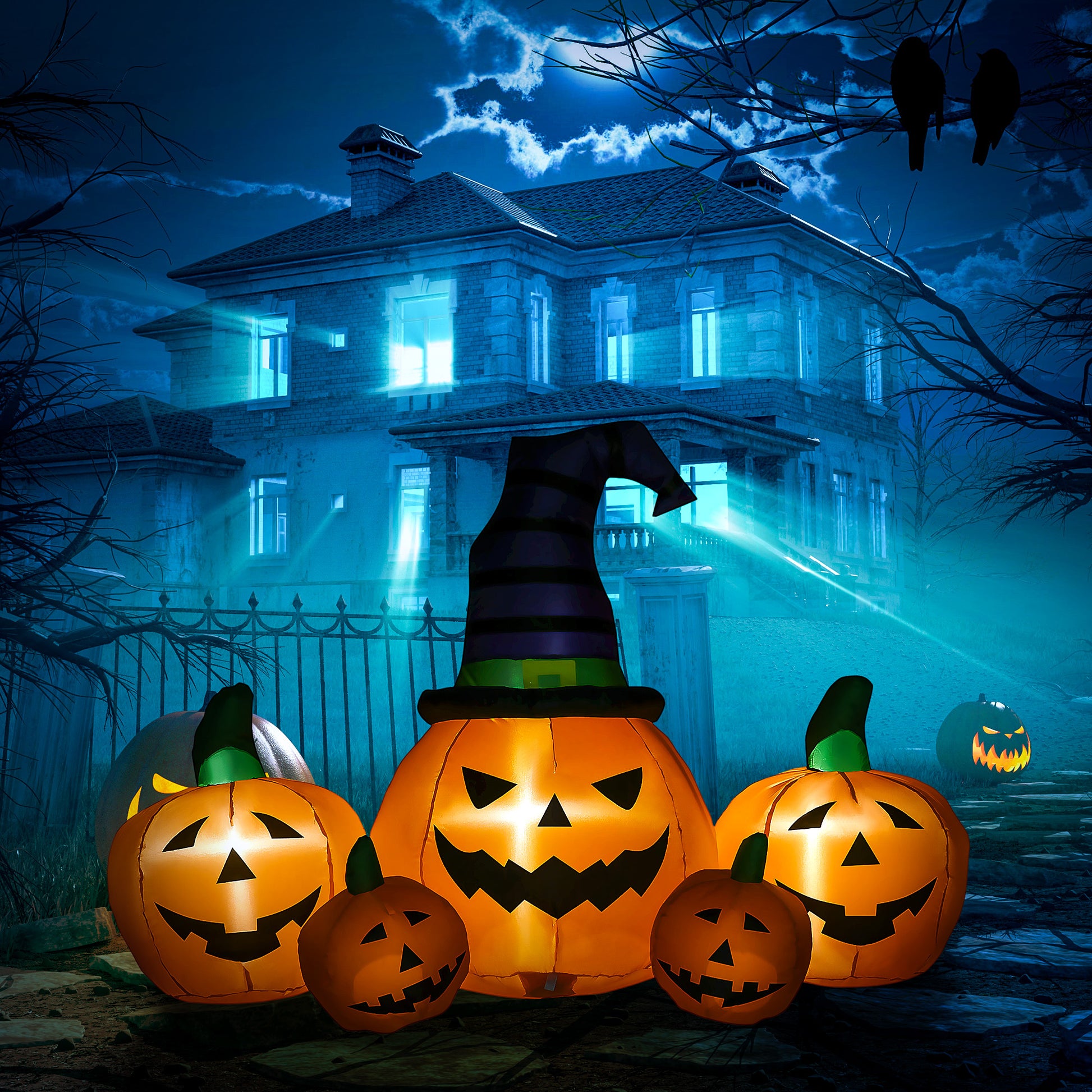 Outsunny 73"L Inflatable Halloween Decoration,5 Pumpkin, Blow Up Outdoor Led Yard Display, Waterproof Multicolor Polyester