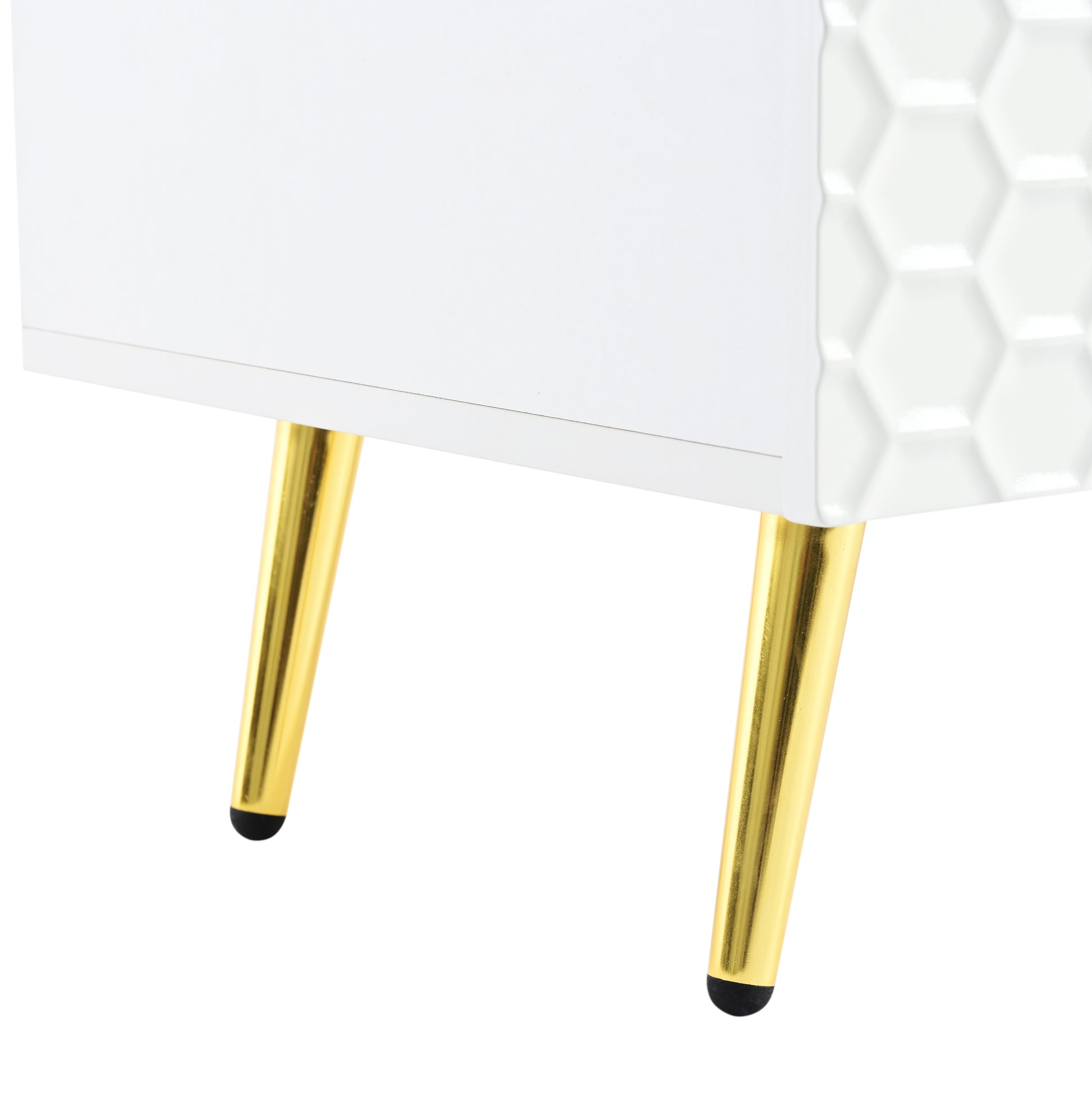 Modern Minimalist Geometric Tv Cabinet With Metal Handles And Gold Legs For Tvs Up To 80'', Multi Functional Tv Stand With Storage Cabinets, Entertainment Center For Living Room, White White Gold