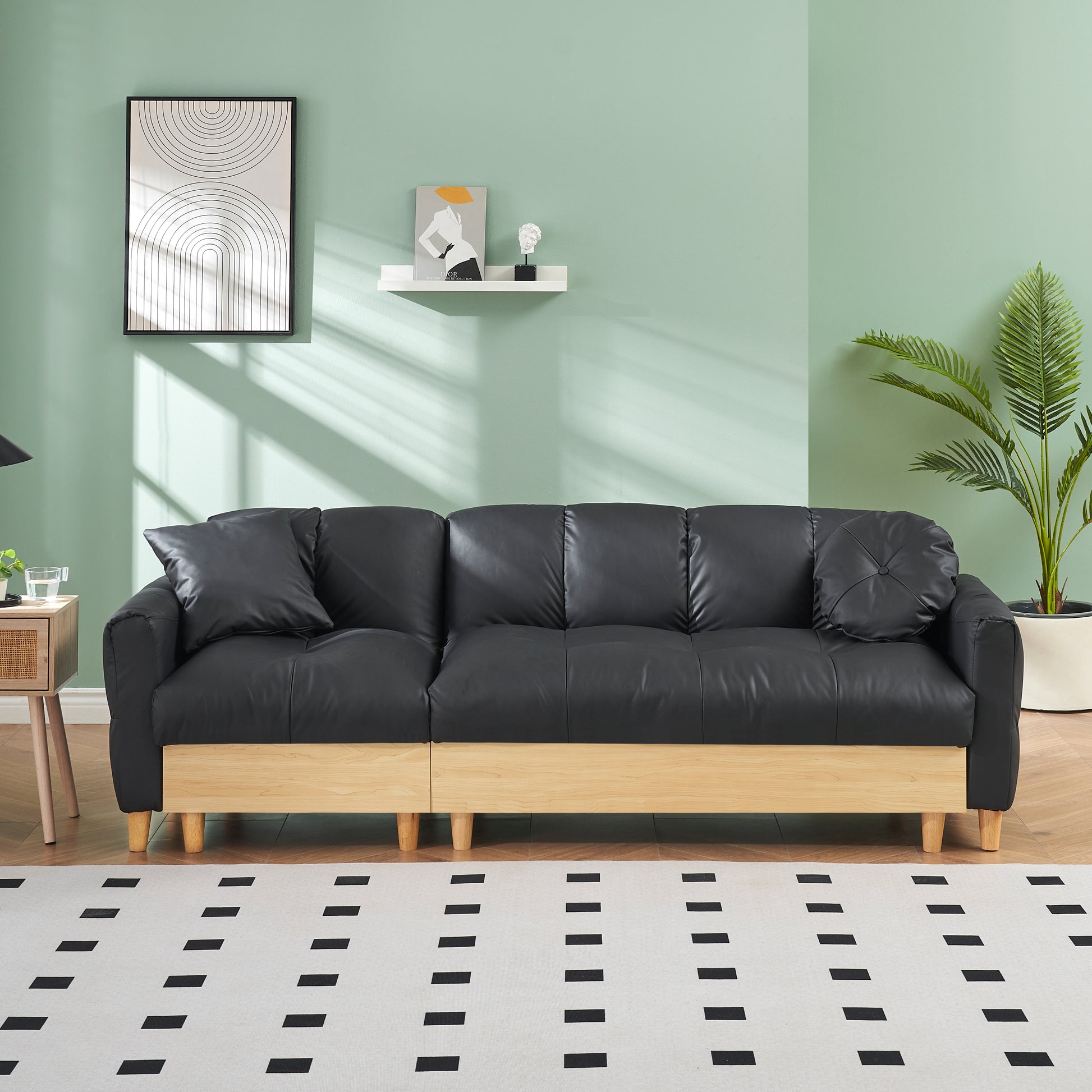 86.61 Inches Black Technology Cloth Sofa, Three Sofa Lift Sofa Bed, Sofa Bed With Storage Cabinet, Sofa Is Soft And Comfortable, Suitable For Meeting Rooms, Living Rooms And Bedrooms Black Tech Cloth 3 Seat