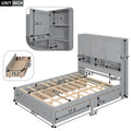 Queen Size Platform Bed With Storage Headboard And 4 Drawers, Gray Box Spring Not Required Queen Gray Wood Bedroom Bed Frame Solid Wood Mdf
