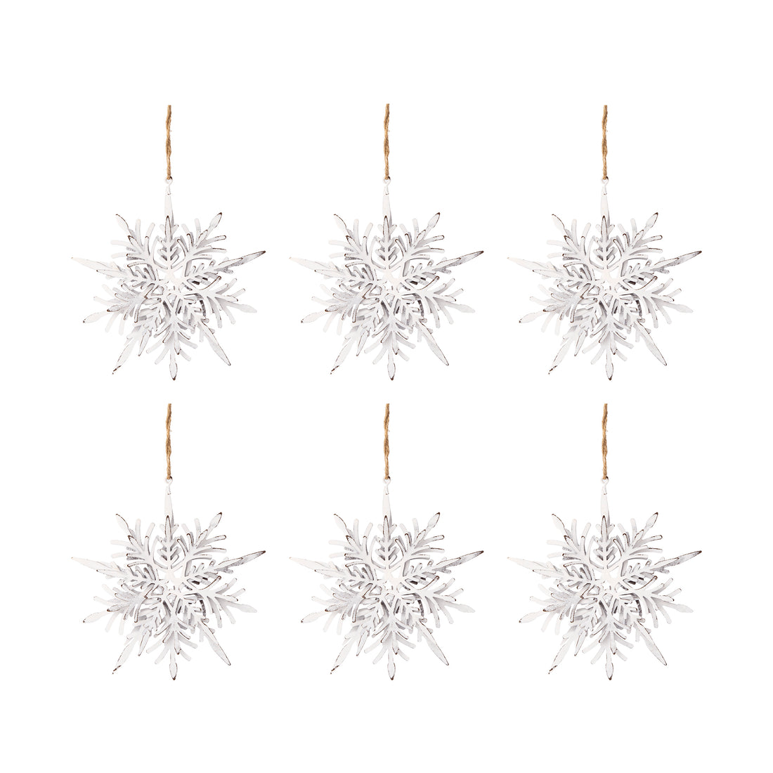6.1X1.8X6.3" Iron Snowflake Hanger, Decorative Hanging Ball Christmas Tree Ornaments For Holiday Party Decorations, Set Of 6 White Iron