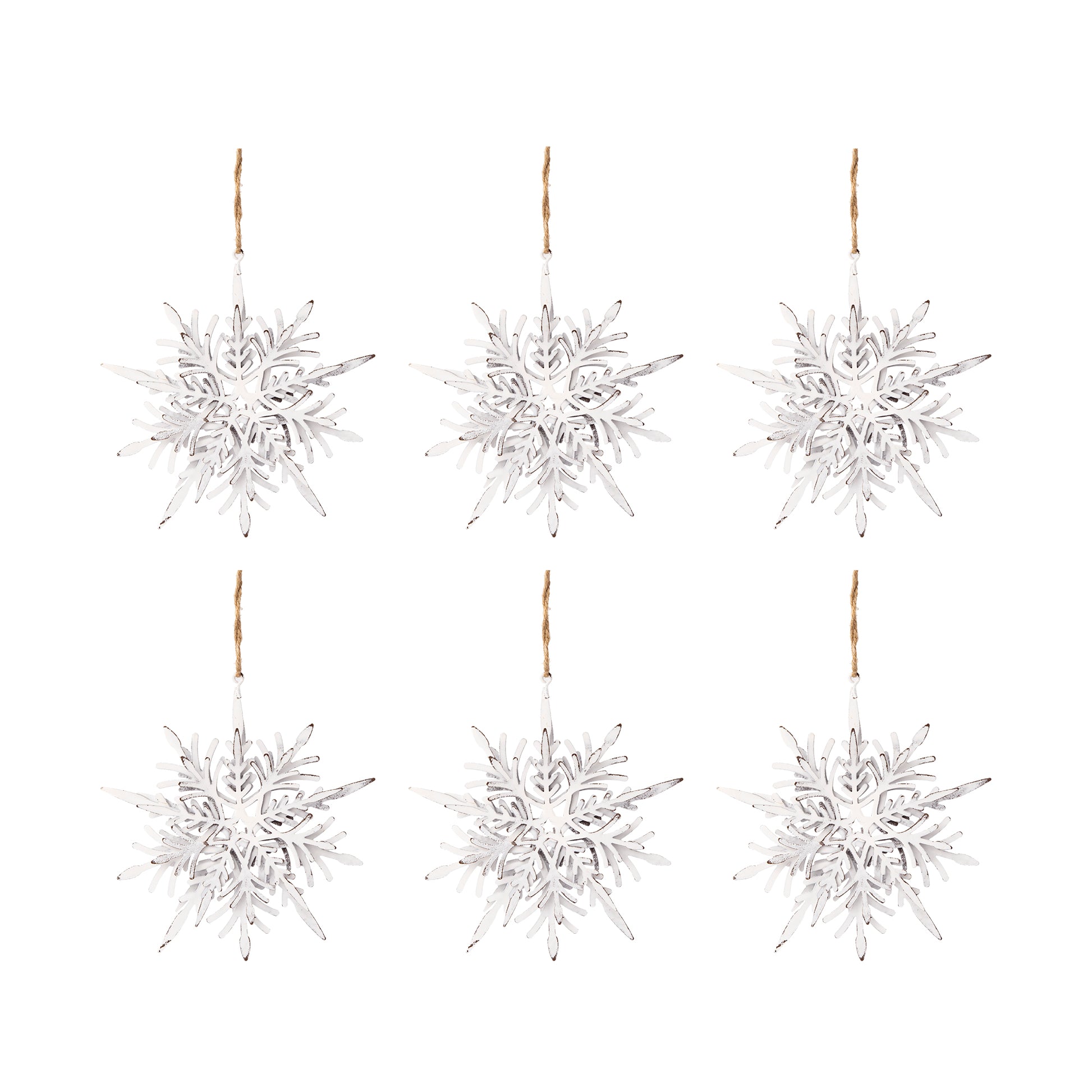 6.1X1.8X6.3" Iron Snowflake Hanger, Decorative Hanging Ball Christmas Tree Ornaments For Holiday Party Decorations, Set Of 6 White Iron