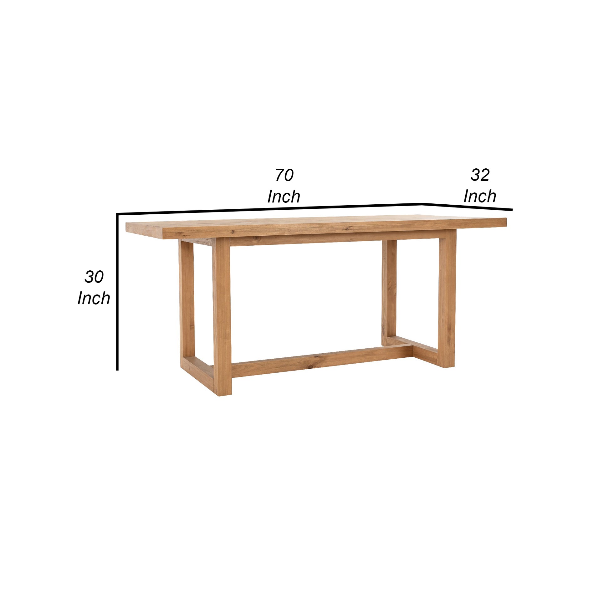 Jax 70 Inch Pine Wood Dining Table, 6 Seater, Handcrafted, Natural Brown Brown Solid Wood