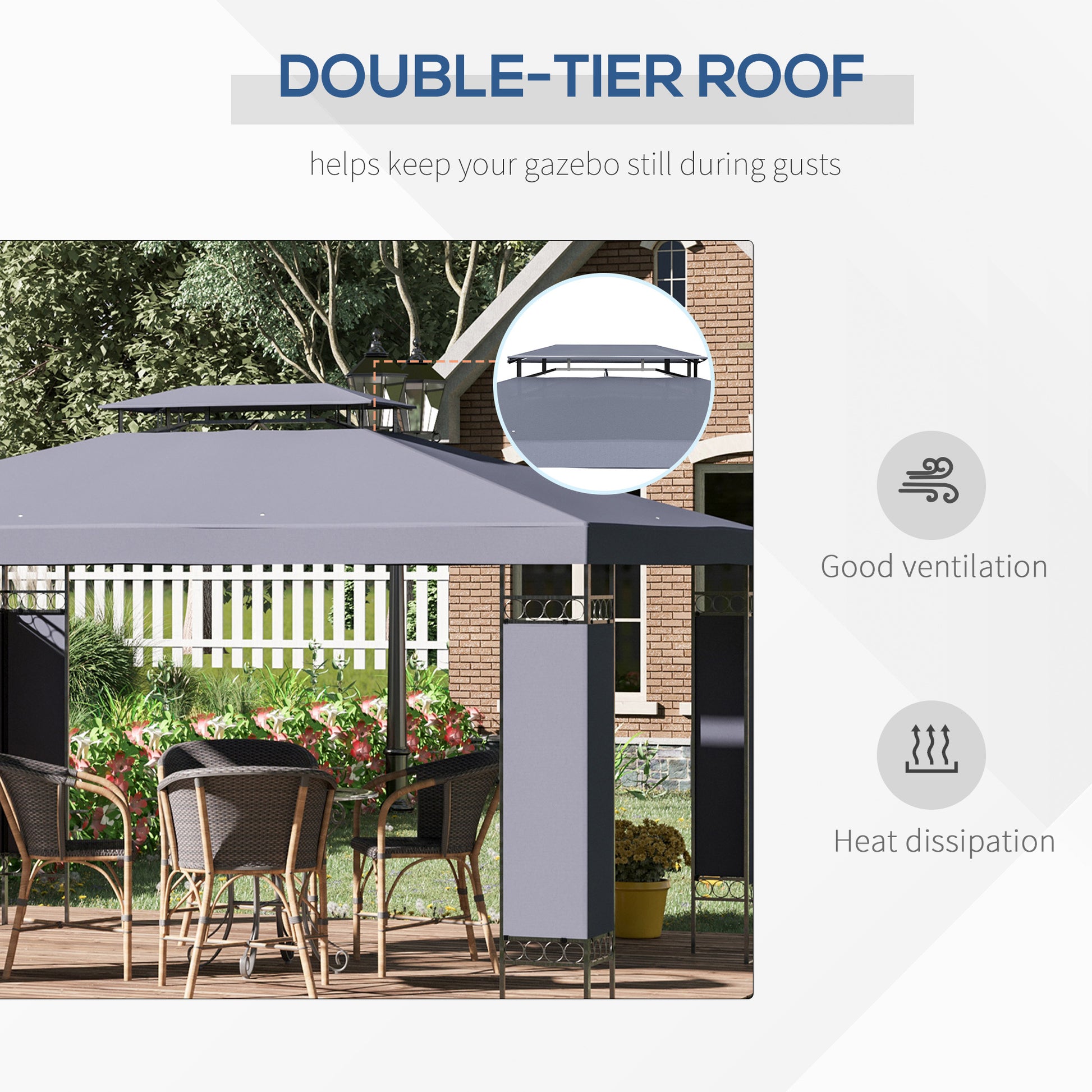 Outsunny 10' X 13' Patio Gazebo, Double Roof Outdoor Gazebo Canopy Shelter With Screen Decorate Corner Frame, For Garden, Lawn, Backyard And Deck, Gray Grey Steel