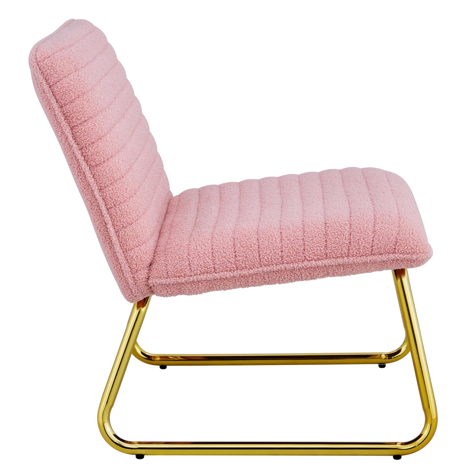 Modern Minimalist Pink Plush Fabric Single Person Sofa Chair With Golden Metal Legs. Suitable For Living Room, Bedroom, Club, Comfortable Cushioned Single Person Leisure Sofa Pink Plush