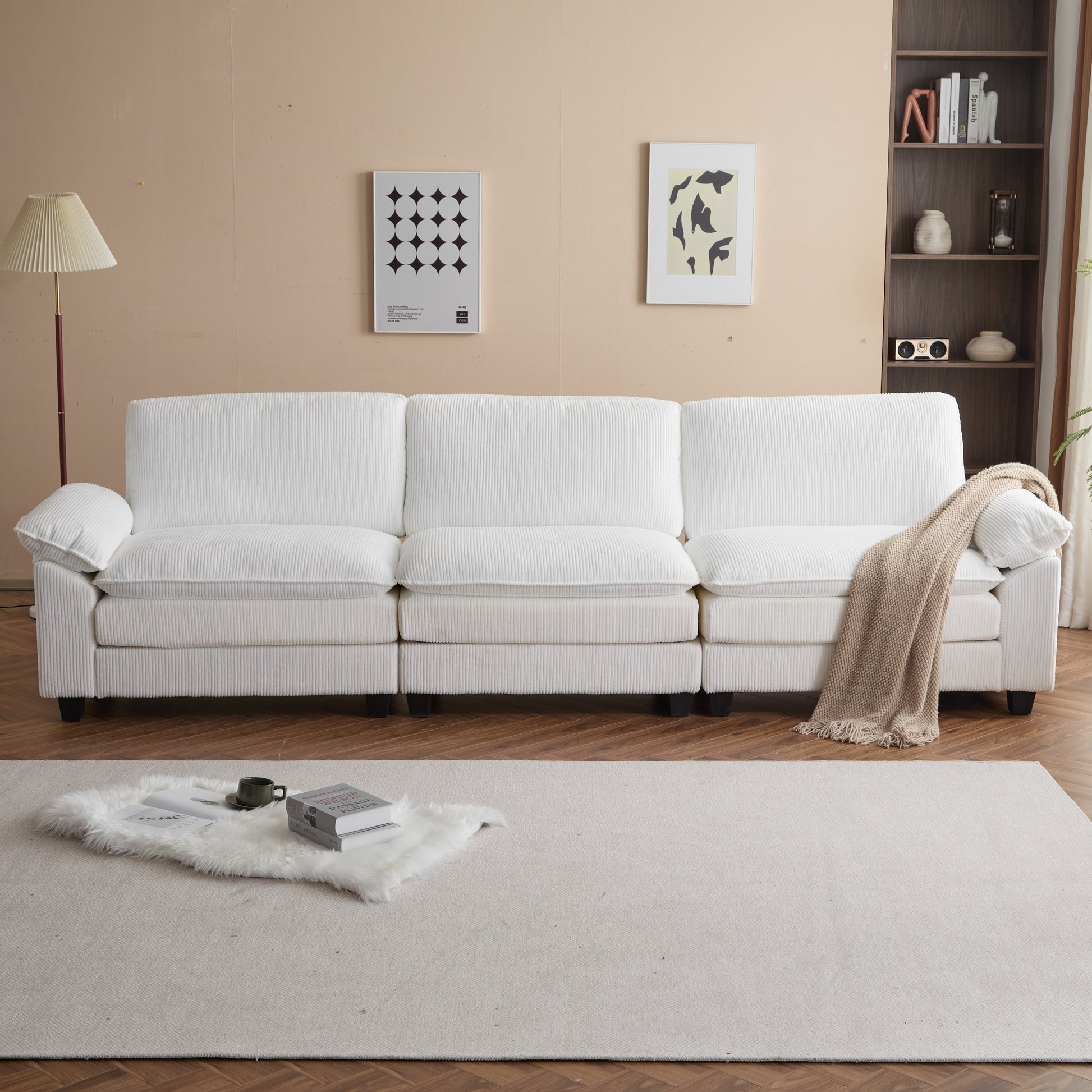 Modular Sectional Sofa With Movable Ottoman,L Shaped Corduroy Fabric Couch With High Supportive & Soft Sponges And Removable Ottoman, Sleeper Comfy Upholstered Furniture For Living Room Beige Beige