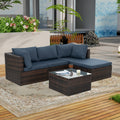 Patio Furniture, Outdoor Furniture, Seasonal Pe Wicker Furniture, 5 Set Wicker Furniture With Tempered Glass Coffee Table Brown Seats 4 Pe Rattan Iron Waterproof Fabric