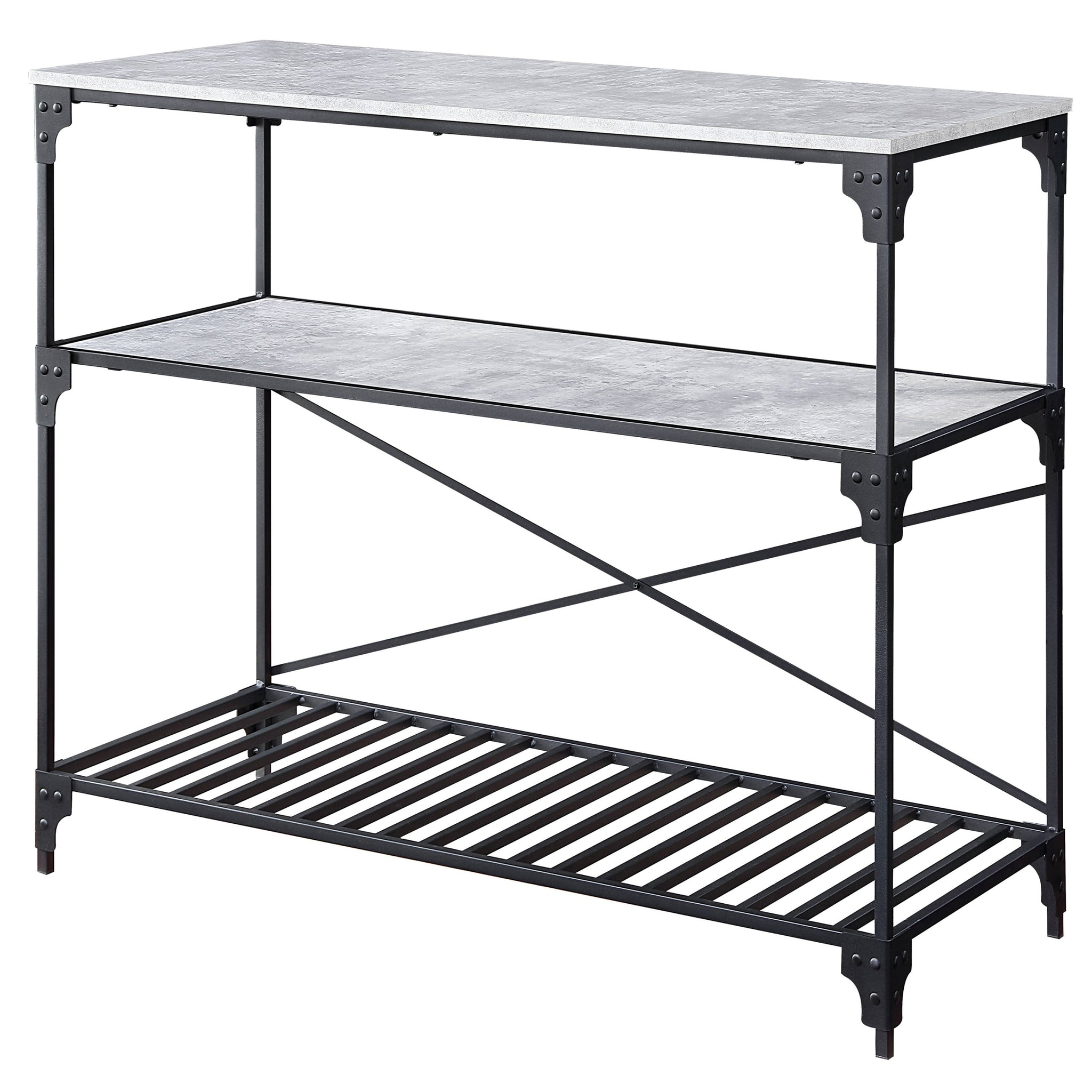 Black And Concrete 2 Shelf Kitchen Island Black Grey Kitchen Industrial Rectangular Stationary Kitchen Islands Wood Metal