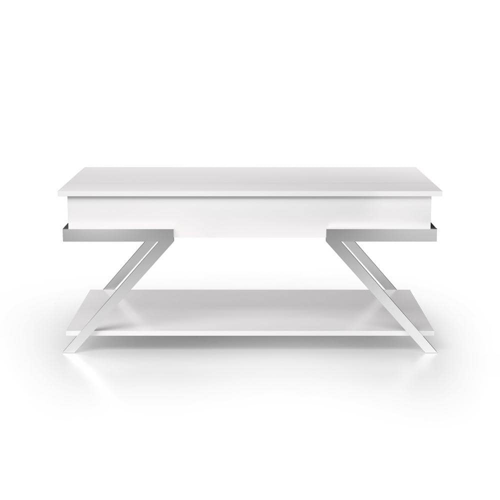 Contemporary Style White 1Pc Coffee Table Lift Top Design High Gloss Finish Chrome Frame Living Room Furniture White Primary Living Space Antique,Classic,Contemporary,Modern,Transitional Drawers Rectangular Coffee & End Tables Steel