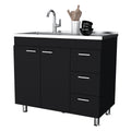 Darien Melamine Base Cabinet, Three Drawers And Stainless Steel Top. Black Kitchen Contemporary Pine Particle Board Melamine