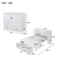 Queen Size Murphy Bed With Usb Ports, Large Drawers And Metal Handles, White Queen White Solid Wood Mdf