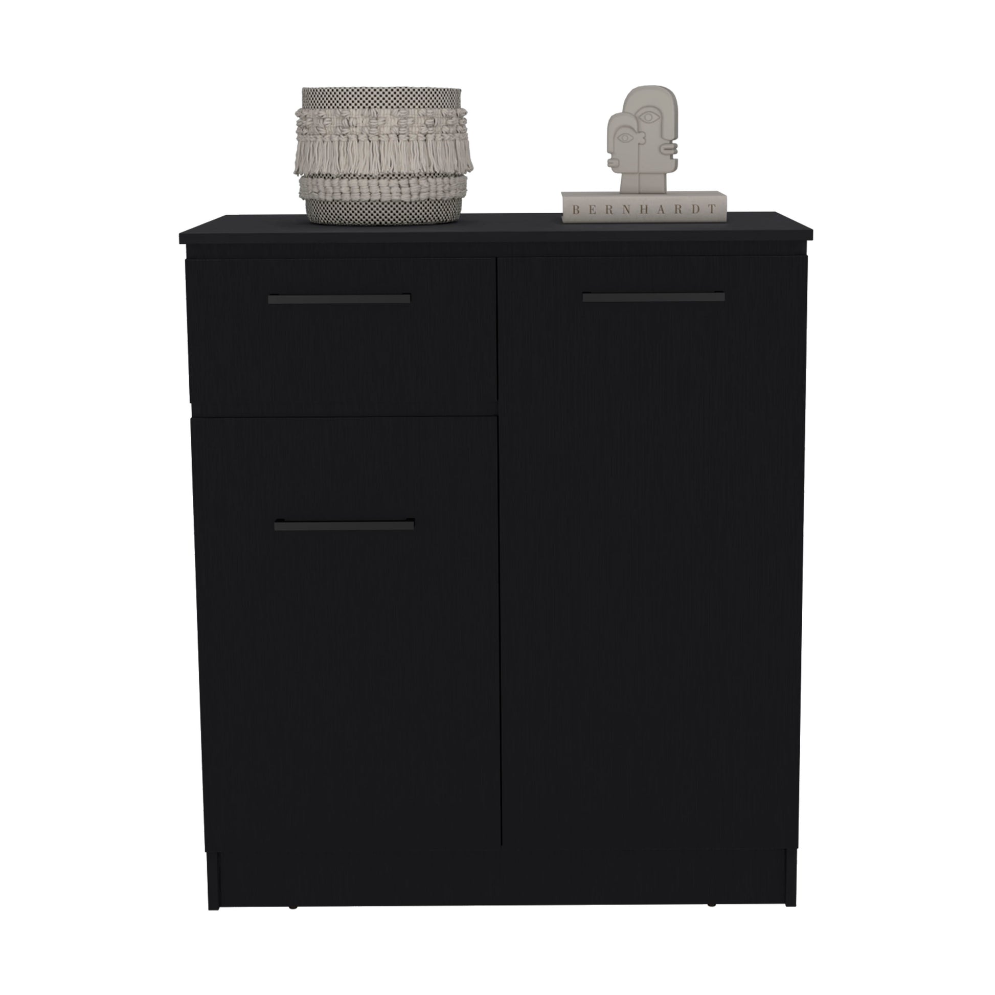 Dresser With 2 Door And Single Drawer, Black Black Solid Wood Mdf Engineered Wood