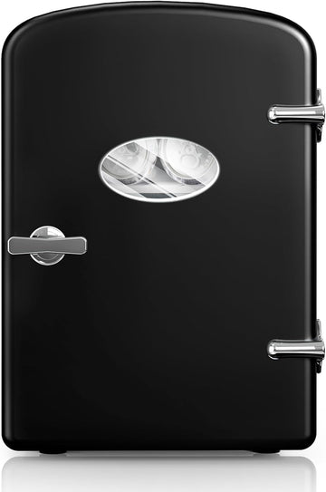 9 Cans Compact Mini Fridge, Warmer And Cooler Portable Refrigerator With Observation, Freon Free & Eco Friendly, 6L With Window, Black Black Polypropylene
