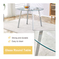 Table And Chair Set.A Modern Minimalist Style Round Clear Tempered Glass Table With Silver Metal Legs.Paried With 4 Chairs With Modern Pu Leather High Back Upholstered And C Tube Chrome Legs. Silver,White Seats 4 Glass Metal