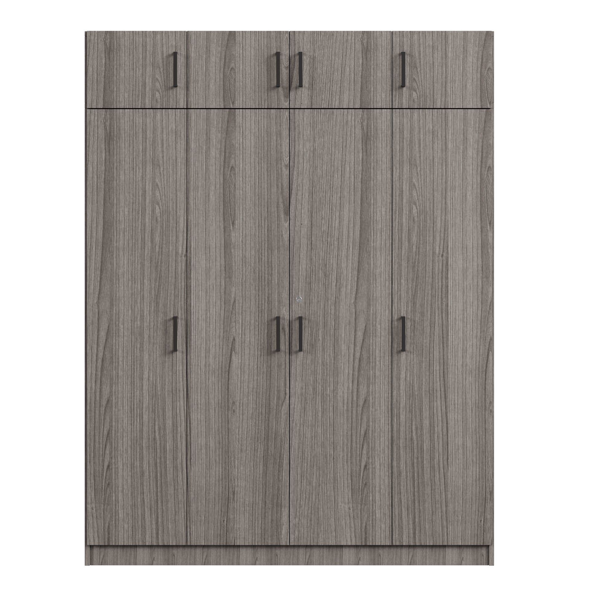 4 Door Wardrobe With 1 Drawer And Top Cabinetgray Gray Gray Bedroom Contemporary Particle Board