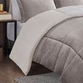 Plush To Sherpa Down Alternative Comforter Set King Grey Ivory Polyester