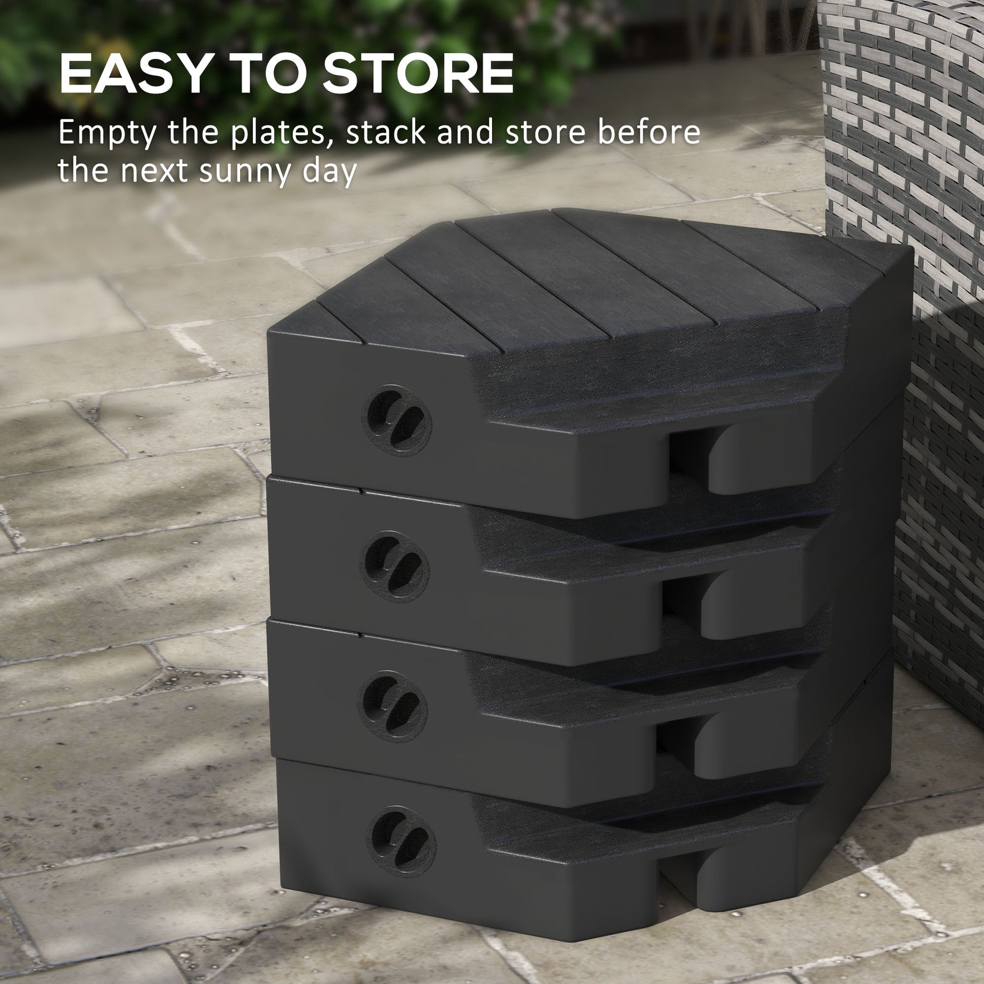 Outsunny 4 Piece Patio Cantilever Umbrella Base Weight Set, Outdoor Offset Umbrella Weights For Umbrella Stand, 132 Lb. Capacity Water Or 176 Lb. Capacity Sand, Black Black Hdpe