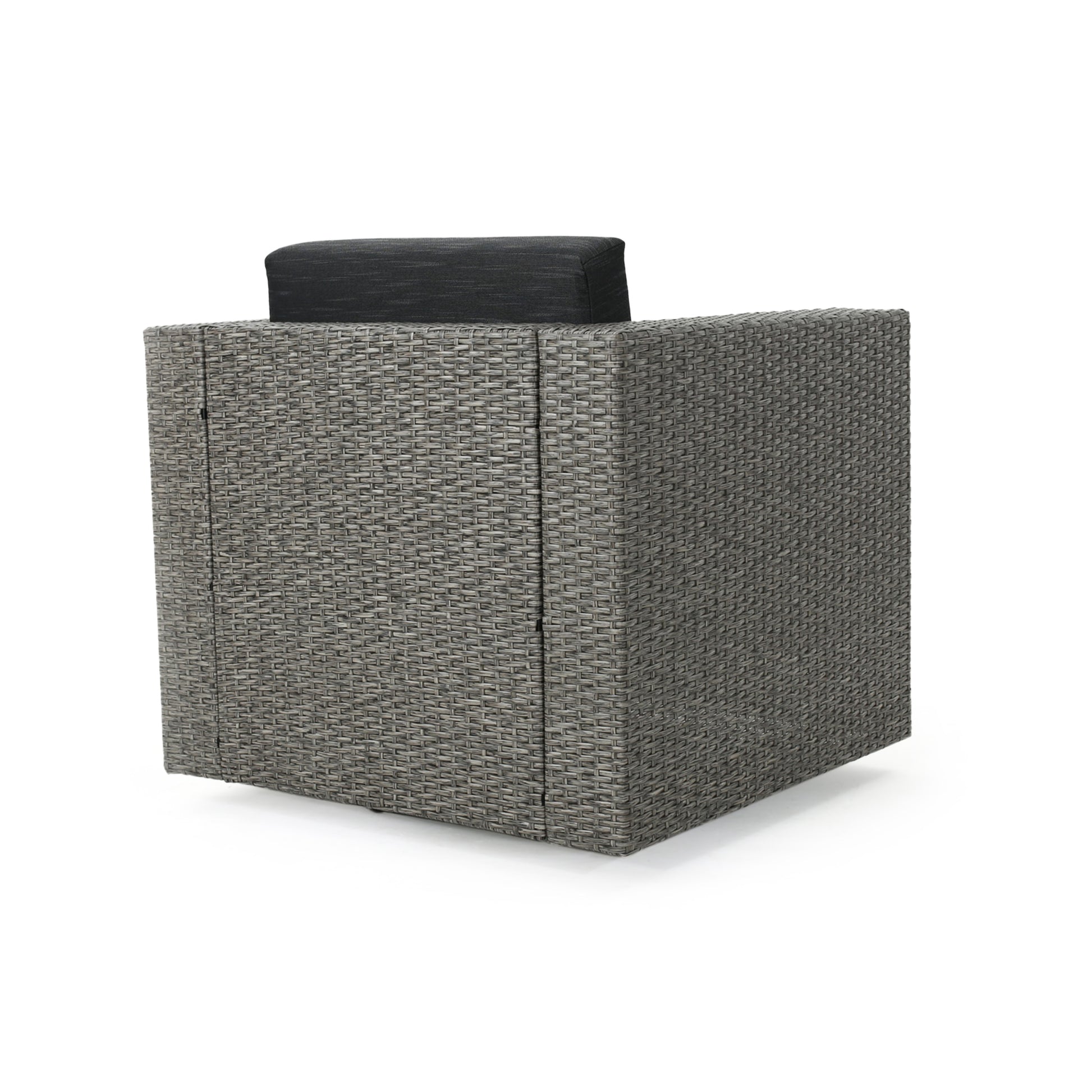 Puerta Mp1 Swivel Patio Chair With Cushions Single, Mix Black Dark Grey Black Gray Fabric,Iron,Wicker