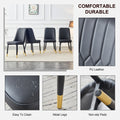 Table And Chair Set.The Table Has A Glass Top With Imitation Marble Pattern Stickers And Stainless Steel Golden Legs. Paried With Chairs With Pu Artificial Leather Backrest Cushions And Black Legs. Black Gold Seats 8 Glass Metal