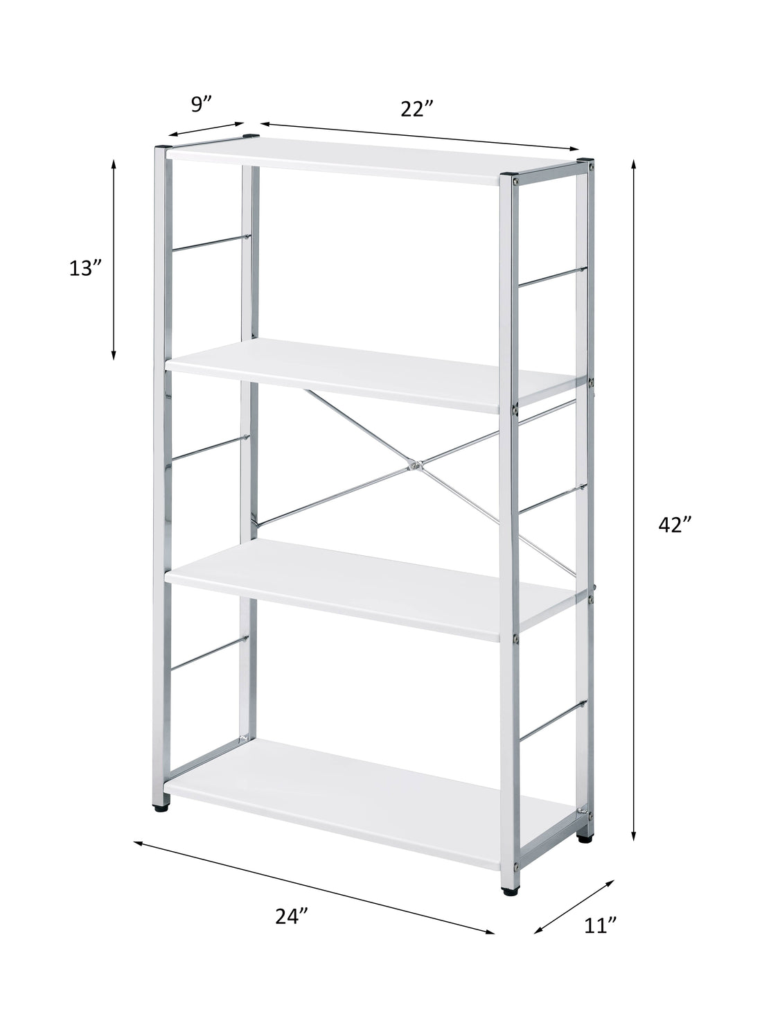 Tennos White & Chrome Finish Bookshelf White Metal,Synthetic Wood