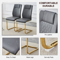 Table And Chair Set.Modern Luxurious Tempered Glass Dining Table Set With 8 Gold Metal Legs And Pu Chairs.White Marble Patterned Sticker Tabletop,Dark Gray Chairs With Gold Metal Legs. Gold,Gray