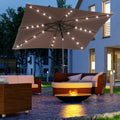 Outsunny 9' X 7' Solar Umbrella, Led Lighted Patio Umbrella For Table Or Base With Tilt & Crank, Outdoor Umbrella For Garden, Deck, Backyard, Pool, Beach, Brown Brown Steel