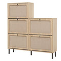 Rattan 5 Door Shoe Rack, Freestanding Modern Shoe Storage Cabinet, For Entryway Natural Mdf