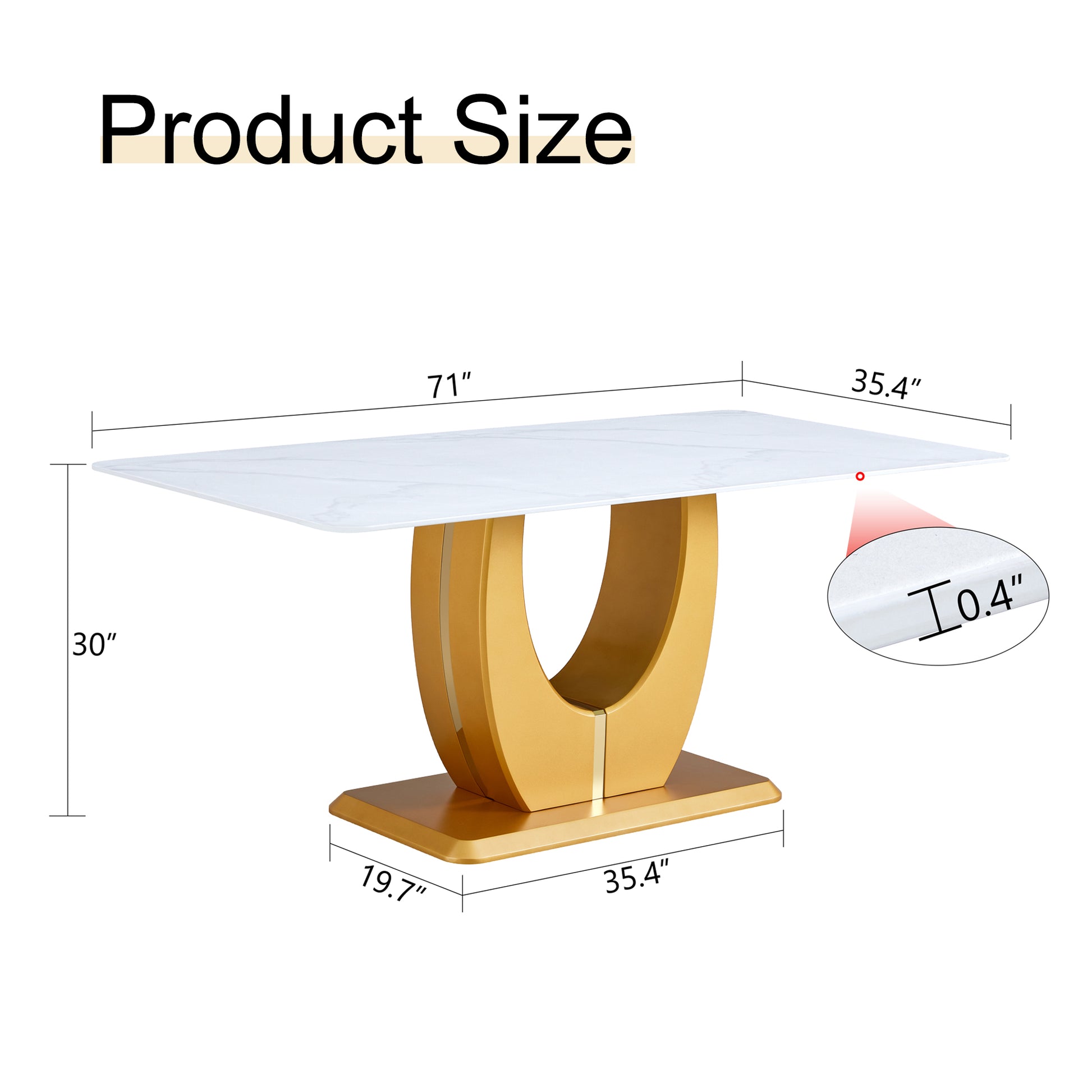 Modern Simple Luxury White Imitation Marble Decorative Glass Dining Table, Golden Legs, Rectangular Desk. A Computer Desk. Games Table, Dining Room, Living Room, Terrace, Kitchen. Gold White Mdf