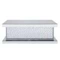 Wood And Mirror Coffee Table With Faux Crystal Inlays, Clear Clear Wood