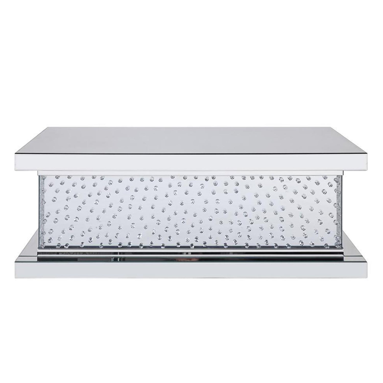 Wood And Mirror Coffee Table With Faux Crystal Inlays, Clear Clear Wood