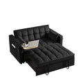 Convertible Sofa Bed, 3 In 1 Multi Functional Velvet Sleeper Couch Pull Out Bed, 48'' Loveseat Chaise Lounge With Adjustable Backrest And Pillows, Hidden Side Table For Living Room, Small Space, Black Black Velvet 2 Seat