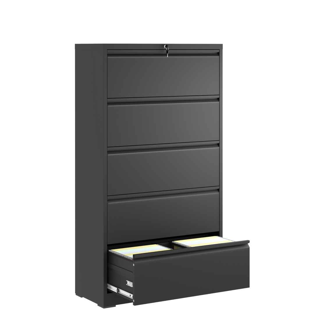 5 Drawer Metal Lateral File Cabinetblack Filing Cabinet With Lock, Lockable File Cabinet For Home Office, Locking Metal File Cabinet For Legal Letter A4 F4 Size Filing Cabinets 5 Or More Drawers Antique Black Office Drawers Included Modern Metal Metal