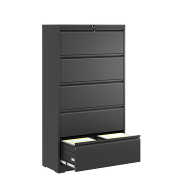 5 Drawer Metal Lateral File Cabinetblack Filing Cabinet With Lock, Lockable File Cabinet For Home Office, Locking Metal File Cabinet For Legal Letter A4 F4 Size Filing Cabinets 5 Or More Drawers Antique Black Office Drawers Included Modern Metal Metal