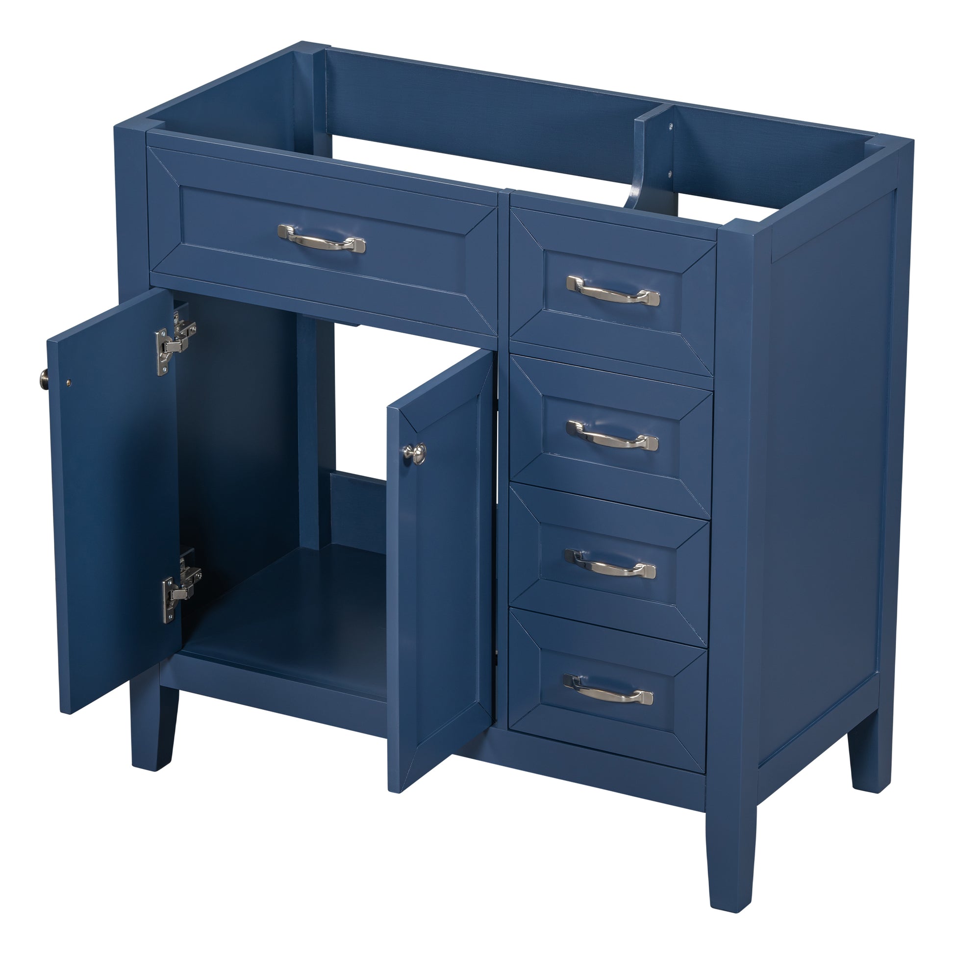 36" Bathroom Vanity Without Sink, Cabinet Base Only, Bathroom Cabinet With Drawers, Solid Frame And Mdf Board, Blue Blue Solid Wood Mdf