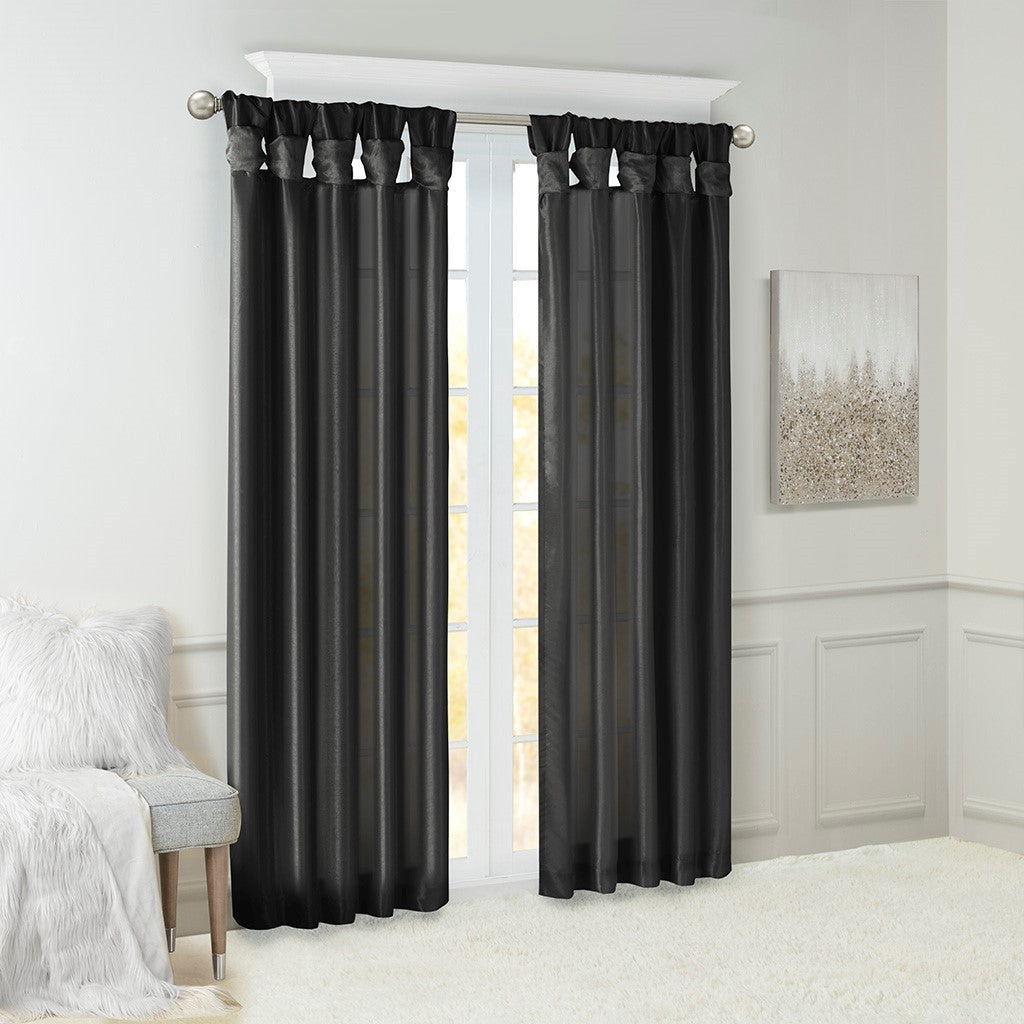 Twist Tab Lined Window Curtain Panel Only 1 Pc Panel Black Polyester