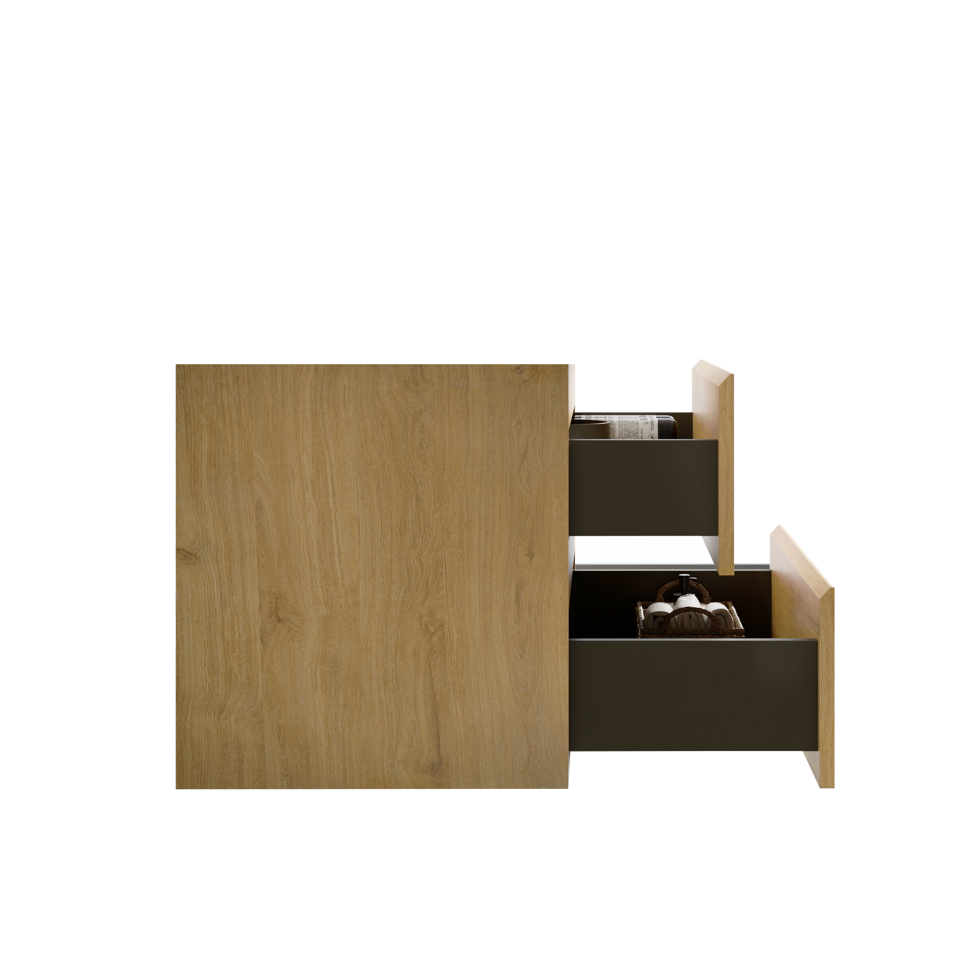 Alice30 106, Wall Mount Cabinet Without Basin, Natural Oak Color, With Two Drawers, Pre Assembled Oak Melamine