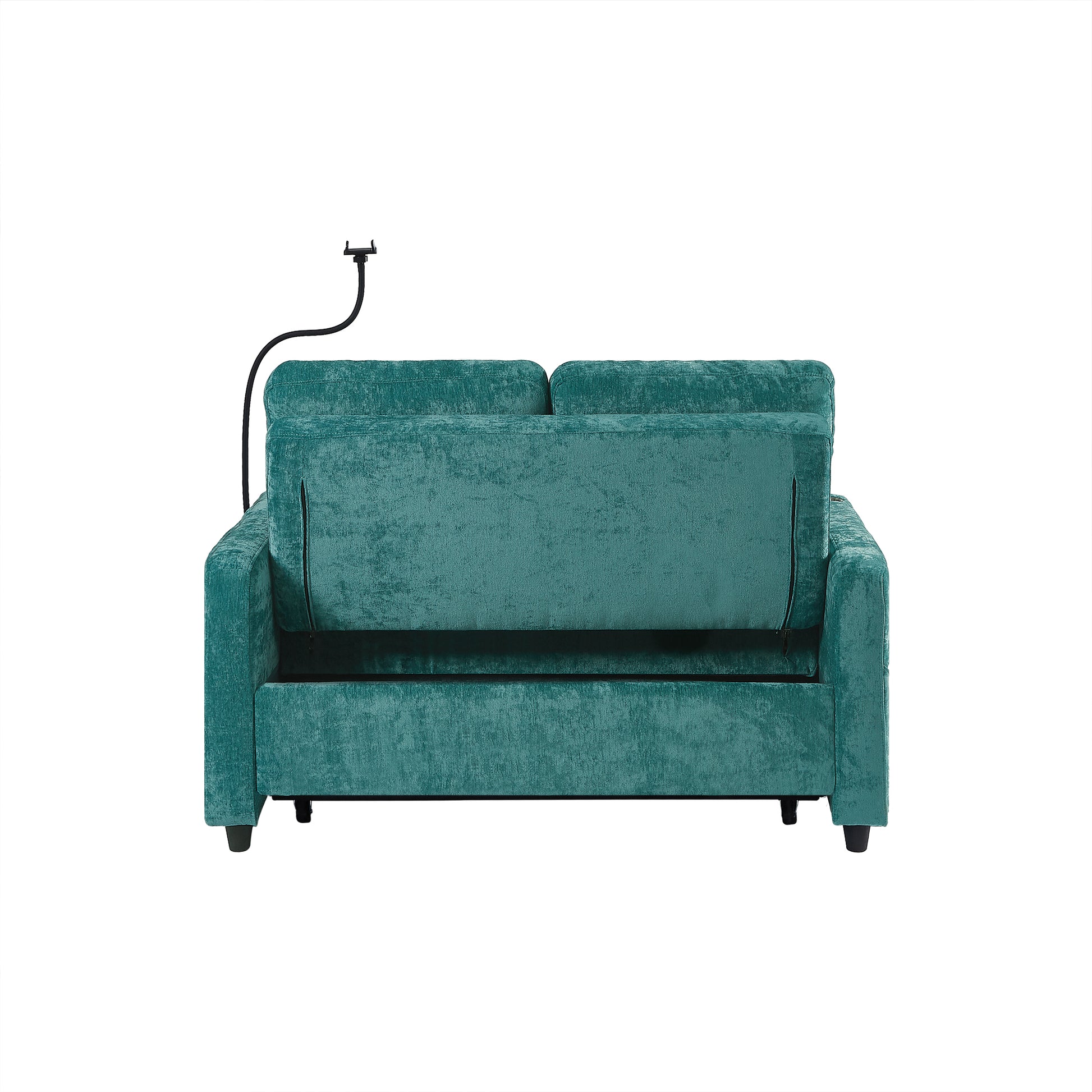 53.9" Modern Loveseat Pull Out Sofa Bed With Adjustable Backrest, Two Cup Holdersa Phone Holder, Three Charging Ports And Side Storage Pockets For Living Room, Teal Teal Foam Chenille