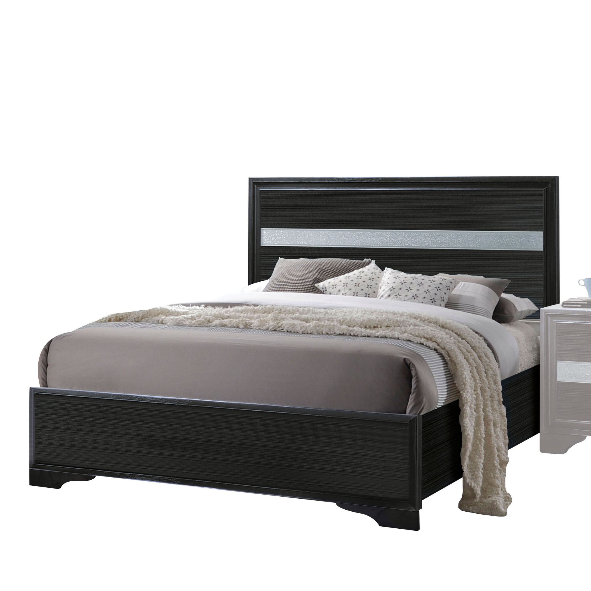 Black Twin Panel Bed With Sparkling Inlay Box Spring Required Twin Black Wood Bedroom Contemporary Panel Mdf Lvl